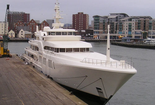 luxury super yacht in Poole Quay